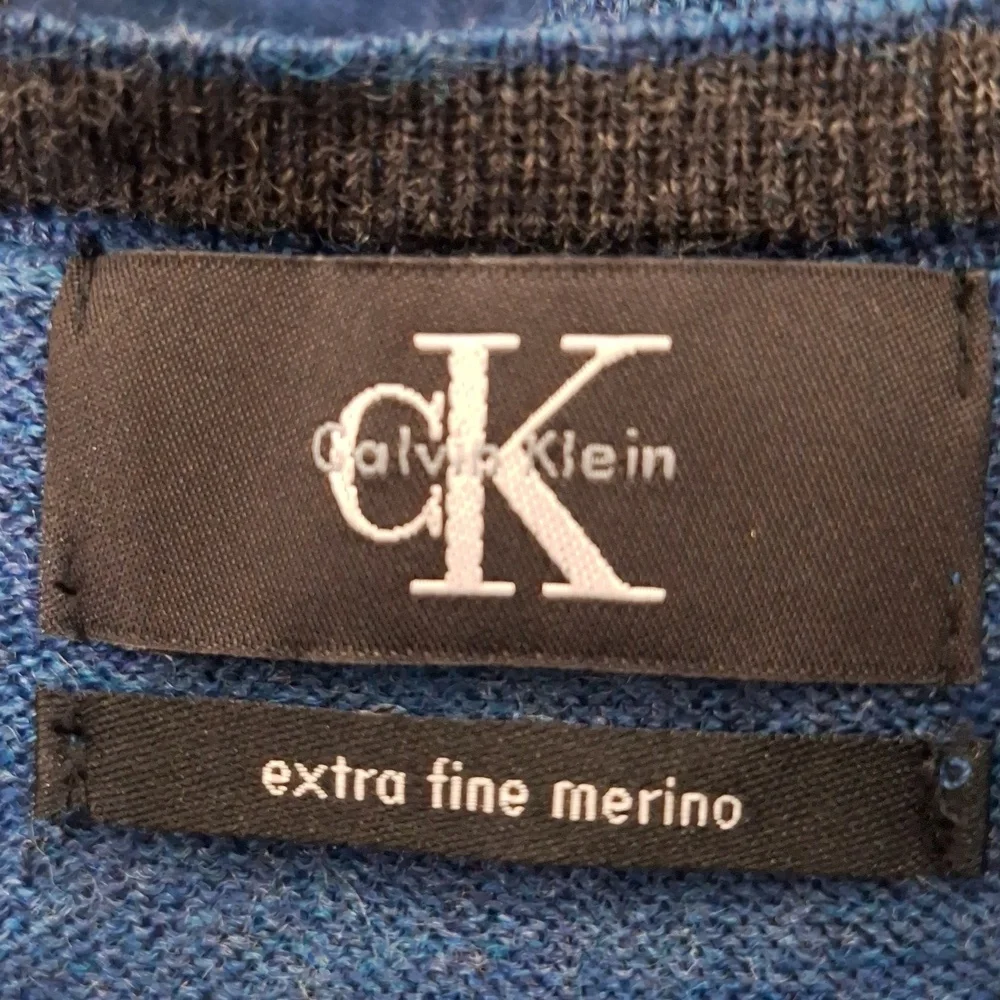 Calvin Klein Blue 100% Merino Wool Preppy Business Casual Knit Sweater Size XL